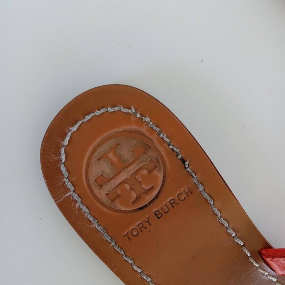 Tory Burch Flat Patent Leather Thong Sandals Women Flip Flop Orange Logo US 7.5 - Picture 4 of 16